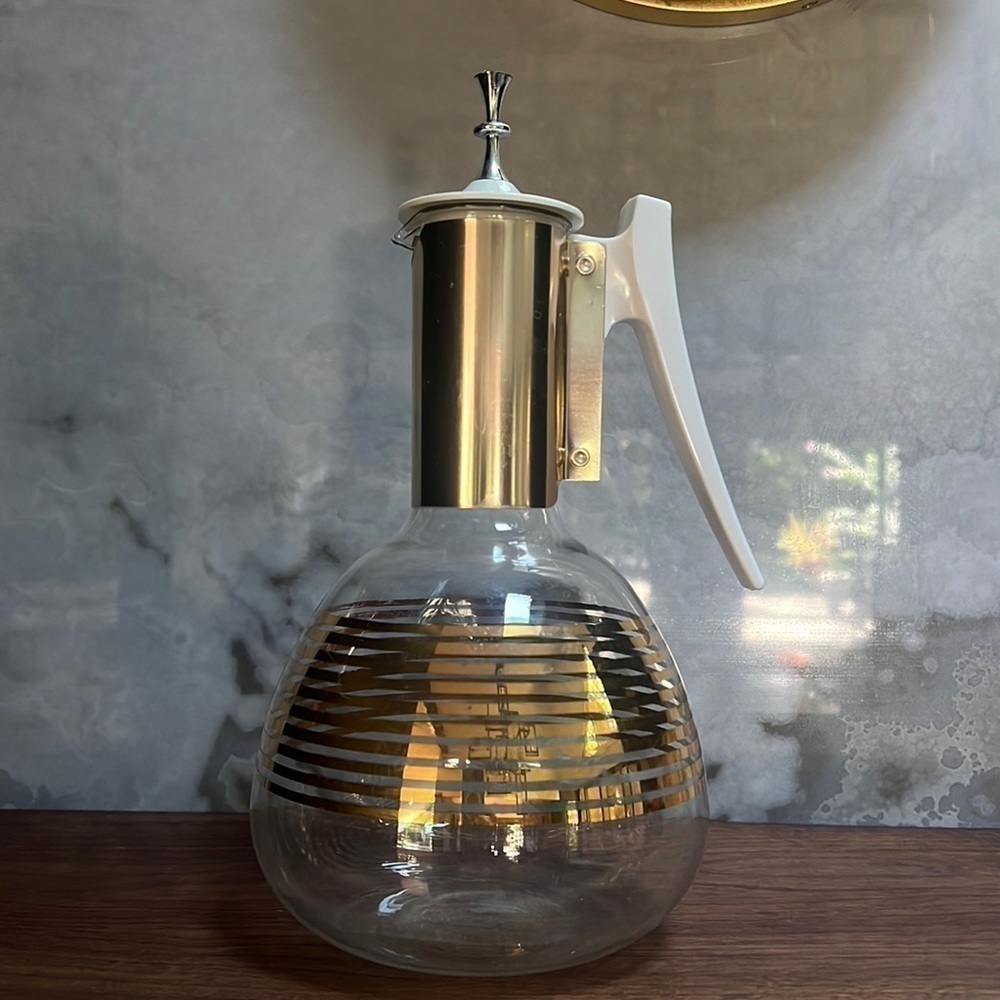 Vintage Colony Glass Retro Gold Striped Beverage Carafe